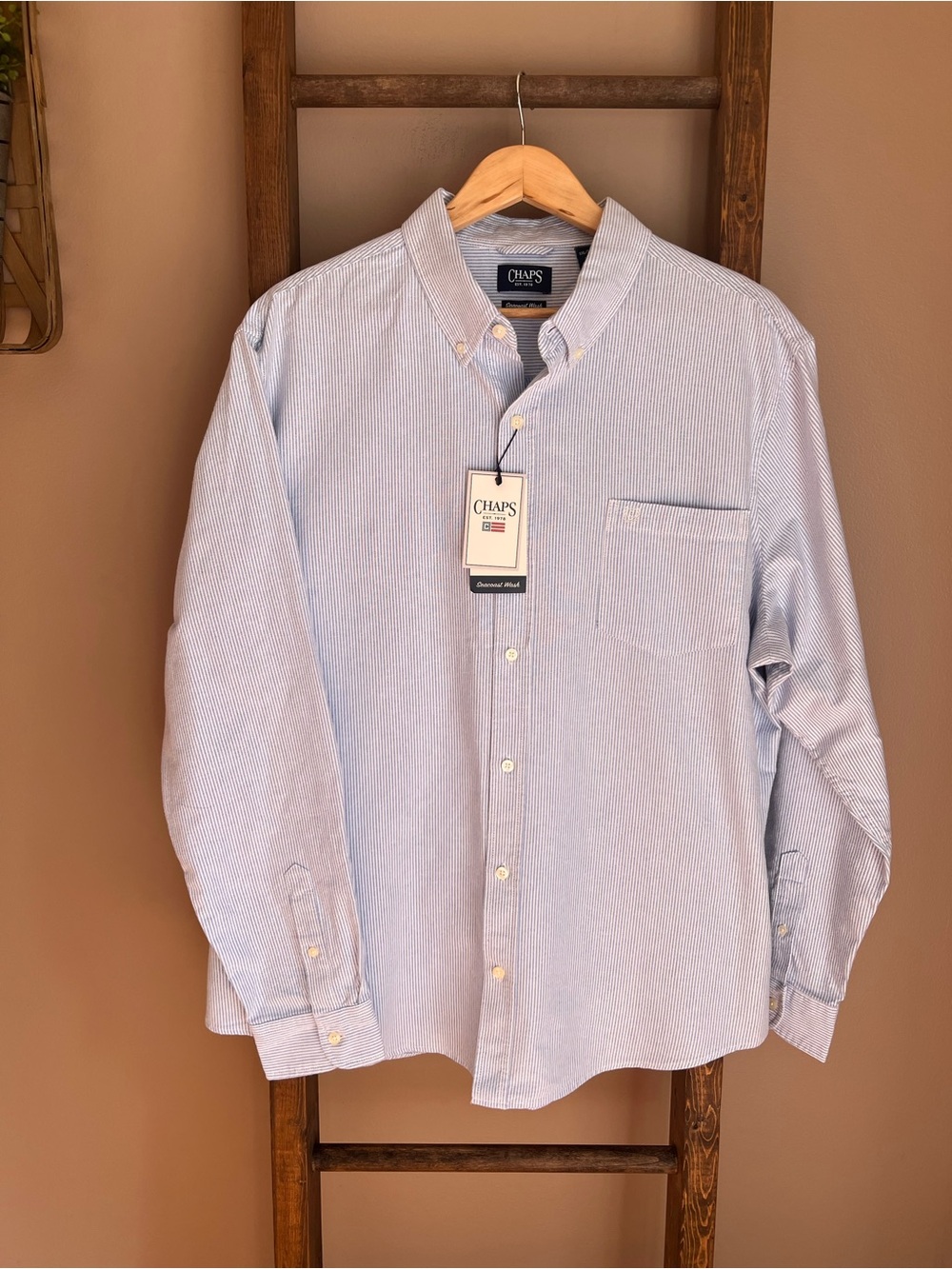 Chaps Men's Light Blue Pinstripe Button-Down Shirt